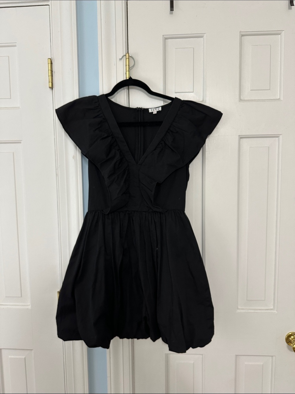 TCEC Black Ruffled V-Neck Mini Dress